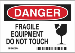 DANGER FRAGILE EQUIPMENT DO NOT TOUCH Labels, 3.5" H x 5" W x 0.006" D, Black/Red on White