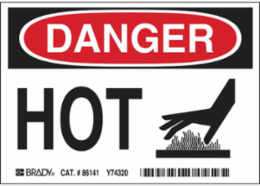 DANGER Hot Sign (5/Package) Sign, 3.5" H x 5" W x 0.006" D, Polyester