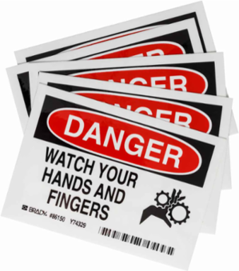Danger Watch Your Hands and Fingers, 3.5" H x 5" W x 0.006" D, Polyester, (5/Package)