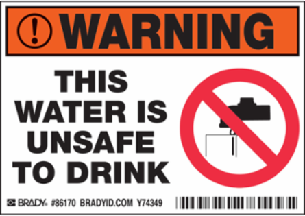 THIS WATER IS UNSAFE TO DRINK, 3.5" H x 5" W x 0.006" D, Pack of 5 Labels
