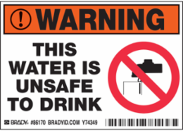 THIS WATER IS UNSAFE TO DRINK, 3.5" H x 5" W x 0.006" D, Pack of 5 Labels
