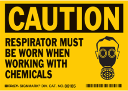CAUTION RESPIRATOR, 3.5" H x 5" W x 0.006" D, Pack of 5 Labels