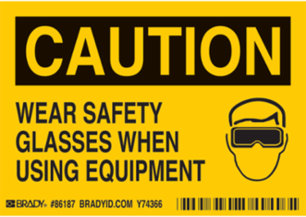 WEAR SAFETY GL, 3.5" H x 5" W x 0.006" D, Pack of 5 Labels