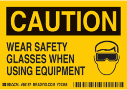 WEAR SAFETY GL, 3.5" H x 5" W x 0.006" D, Pack of 5 Labels