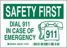 SAFETY FIRST, Pack of 5 Labels, 3.5" H x 5" W x 0.006" D, Pack of 5 Labels