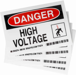 DANGER High Voltage (5/Package) Sign, 3.5" H x 5" W x 0.006" D, Polyester