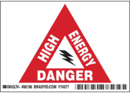 HIGH ENERGY DANGER Labels, 3.5" H x 5" W x 0.006" D, Black/Red on White