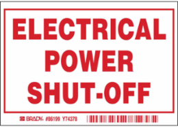 ELECTRICAL POWER SHUT-OFF Labels, 3.5" H x 5" W x 0.006" D, Red on White