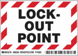LOCK-OUT POINT Labels, 3.5" H x 5" W x 0.006" D, Black/Red on White