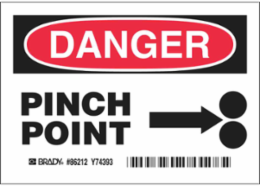 DANGER Pinch Point (5/Package) Sign, 3.5" H x 5" W x 0.006" D, Polyester