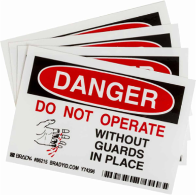 DANGER Do Not Operate W/Out Guard Package 4, 3.5" H x 5" W x 0.006" D, Polyester