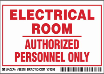 ELECTRICAL ROOM AUTHORIZED PERSONNEL ONLY Labels, 3.5" H x 5" W x 0.006" D, Red on White