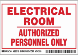 ELECTRICAL ROOM AUTHORIZED PERSONNEL ONLY Labels, 3.5" H x 5" W x 0.006" D, Red on White