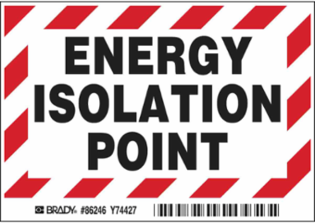ENERGY ISOLATION POINT Labels, 3.5" H x 5" W x 0.006" D, Black/Red on White