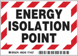 ENERGY ISOLATION POINT Labels, 3.5" H x 5" W x 0.006" D, Black/Red on White