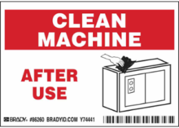 CLEAN MACHINE AFTER USE Labels, 3.5" H x 5" W x 0.006" D, Black/Red on White