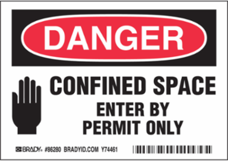 Danger Confined Space Enter By Permit Only, 3.5" H x 5" W x 0.006" D, Polyester, (5/Package)