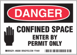 Danger Confined Space Enter By Permit Only, 3.5" H x 5" W x 0.006" D, Polyester, (5/Package)