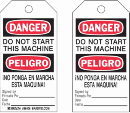 Accident Prevention Tag - DANGER/PELIGRO 5.75 Inch x 3 Inch, Heavy Duty Polyester Material