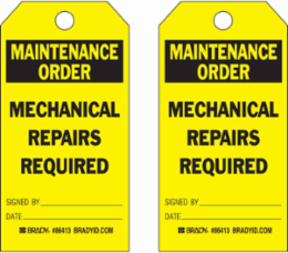 Maintenance Order Tag, 5.75 Inch x 3 Inch, Write-On Polyester, Black on Yellow