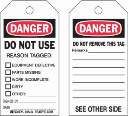 Danger Tag 5.75 Inch H x 3 Inch W, Write-On Matte Polyester, Chemical Resistant