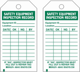 Inspection & Material Control Tags - Safety Equipment Inspection Record, 5.75" H x 3" W, Green on White