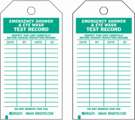 Inspection & Material Control Tags - Emergency Shower & Eye Wash, 5.75" H x 3" W, Green on White