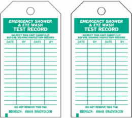 Inspection & Material Control Tags - Emergency Shower & Eye Wash, 5.75" H x 3" W, Green on White
