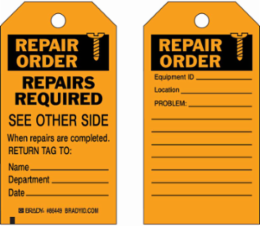 Inspection & Material Control Tags - Repair Order, 5.75" H x 3" W, Black on Orange