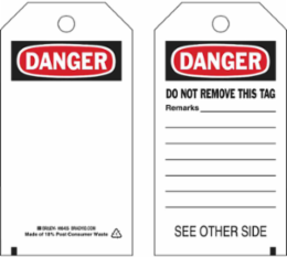 Self-Laminating Tags: DANGER, 5.75" H x 3" W, Black/Red on White