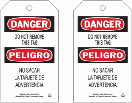 DANGER/PELIGRO Tag 7 Inch x 4 Inch Polyester, Write-On, Abrasion & Chemical Resistant