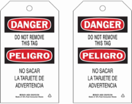 DANGER/PELIGRO Tag 7 Inch x 4 Inch Polyester, Write-On, Abrasion & Chemical Resistant