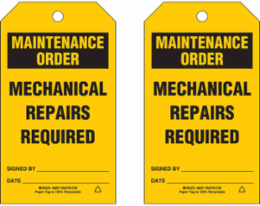 Maintenance Order Tag, 7 Inch x 4 Inch, Black on Yellow, Write-On, Durable Polyester