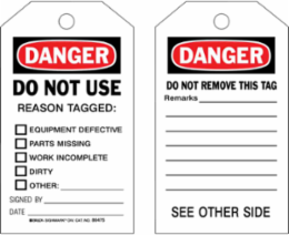 DANGER Equipment Status Tag, 7 Inch x 4 Inch, Write-On, Chemical-Resistant