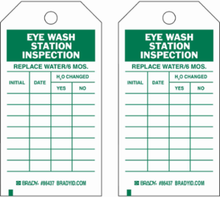 Inspection & Material Control Tags - Eye Wash Station Inspection, 7" H x 4" W, Green on White