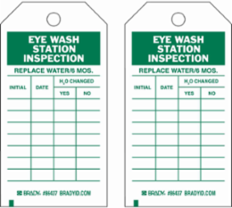 Inspection & Material Control Tags - Eye Wash Station Inspection, 7" H x 4" W, Green on White