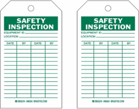 Inspection & Material Control Tags - SAFETY INSPECTION, 7" H x 4" W, Green on White