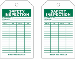 Inspection & Material Control Tags - SAFETY INSPECTION, 7" H x 4" W, Green on White