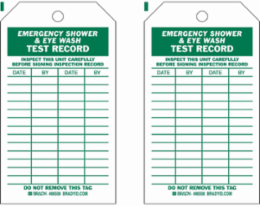 Inspection & Material Control Tags - Emergency Shower & Eyewash Test Record, 7" H x 4" W, Green on White