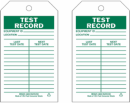 Inspection & Material Control Tags - Test Record, 7" H x 4" W, Green on White