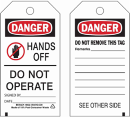 DANGER Hands Off Do Not Operate Tag, Heavy Duty Polyester, 5.75 Inch x 3 Inch