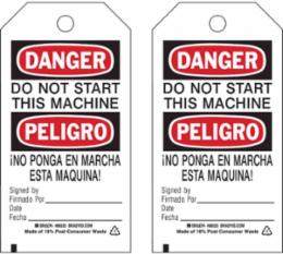 DANGER/PELIGRO Accident Prevention Tag, 5.75 Inch x 3 Inch, Heavy Duty Polyester, Text Only