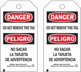 DANGER/PELIGRO Accident Prevention Tag 5.75 Inch H x 3 Inch W, Heavy Duty Polyester