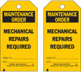 Economy Polyester Maintenance Tags 5.75 Inch H x 3 Inch W, Abrasion & Chemical Resistant