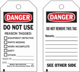 Accident Prevention Tag DANGER, 5.75 Inch H x 3 Inch W, Heavy Duty Polyester