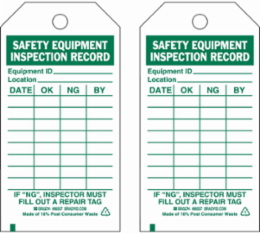 Inspection & Material Control Tags, SAFETY EQUIPMENT INSPECTION RECORD, 5.75" H x 3" W, Green on White