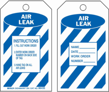 Inspection & Material Control Tags, AIR LEAK, 5.75" H x 3" W, Blue on White