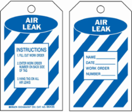 Inspection & Material Control Tags, AIR LEAK, 5.75" H x 3" W, Blue on White