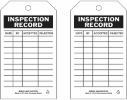 Inspection / Material Control Tags: INSPECTION RECORD: DATE: BY: ACCEPTED: REJECTED:, Pack of 10 Tags