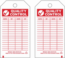 Inspection & Material Control Tags, QUALITY CONTROL DATE: BY: DATE: BY:, 5.75" H x 3" W, Red on White